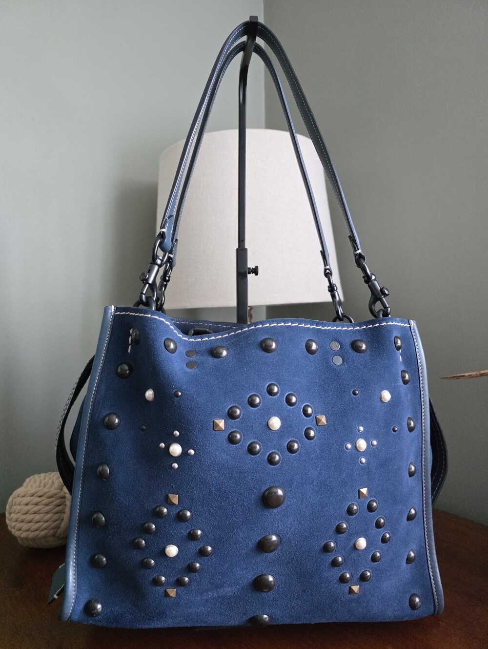 Coach 57163 Rogue 30 Western Rivets Blue Suede Leather Satchel Bag 1941 - Picture 16 of 16